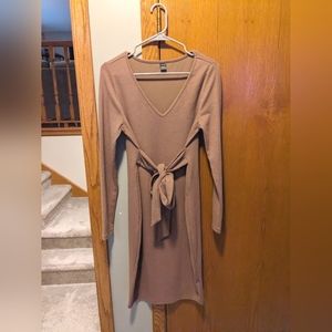 Maternity Brown Long Sleeve Dress with Bow